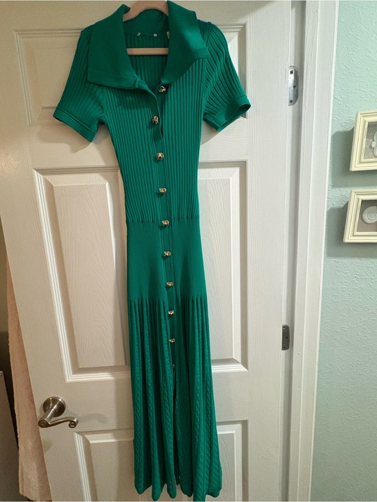 Sandro Lorel Dresses & Skirts - Emerald Green Button-Down Maxi Dress with Notched Collar
